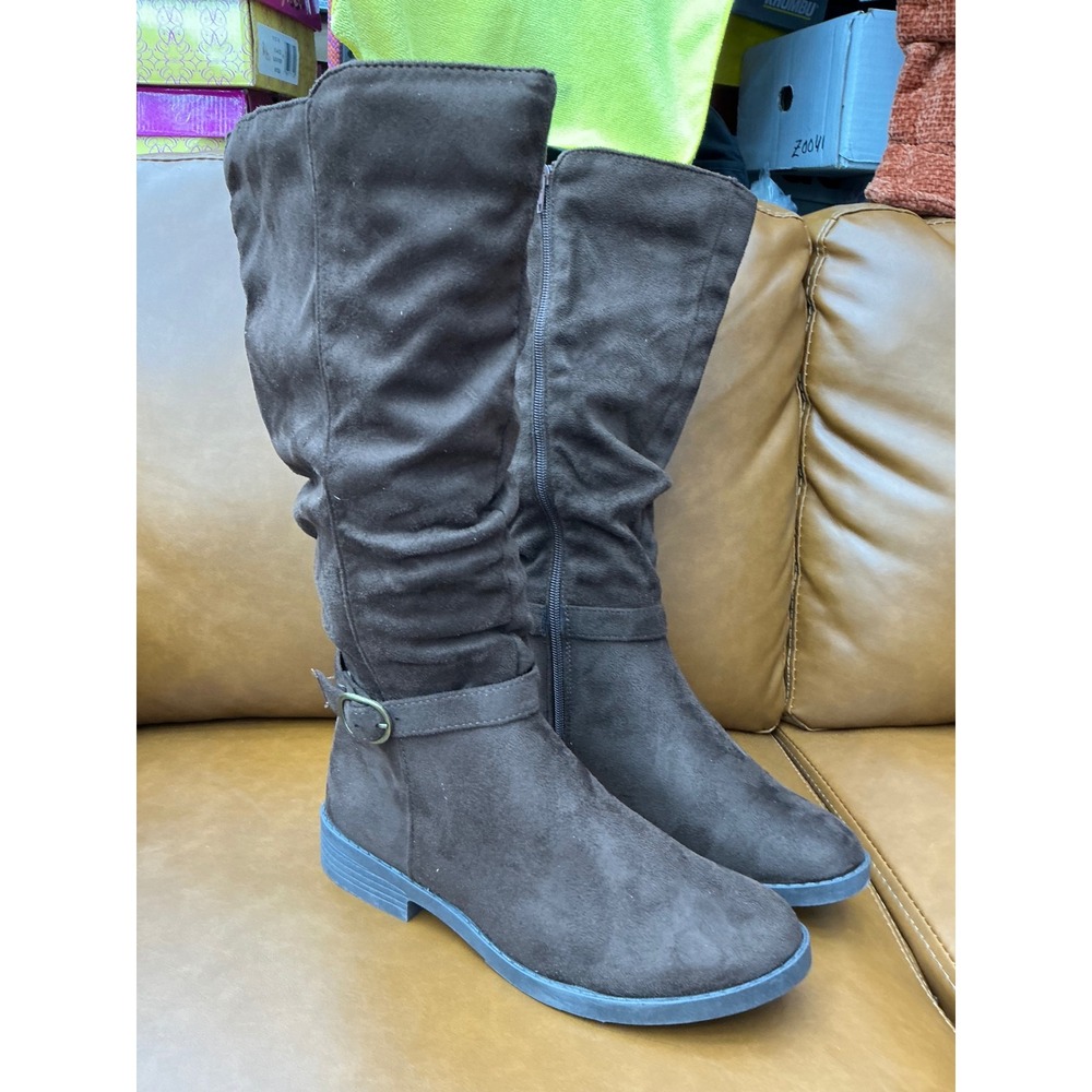 Chambers Tall Slouch Boots Womens 8.5M Brown‎ Buckle Side Zip